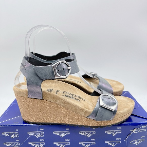 Birkenstock Papillio Soley Ring Buckle Sandal Metallic Black Wedge EU 38 - Picture 6 of 12